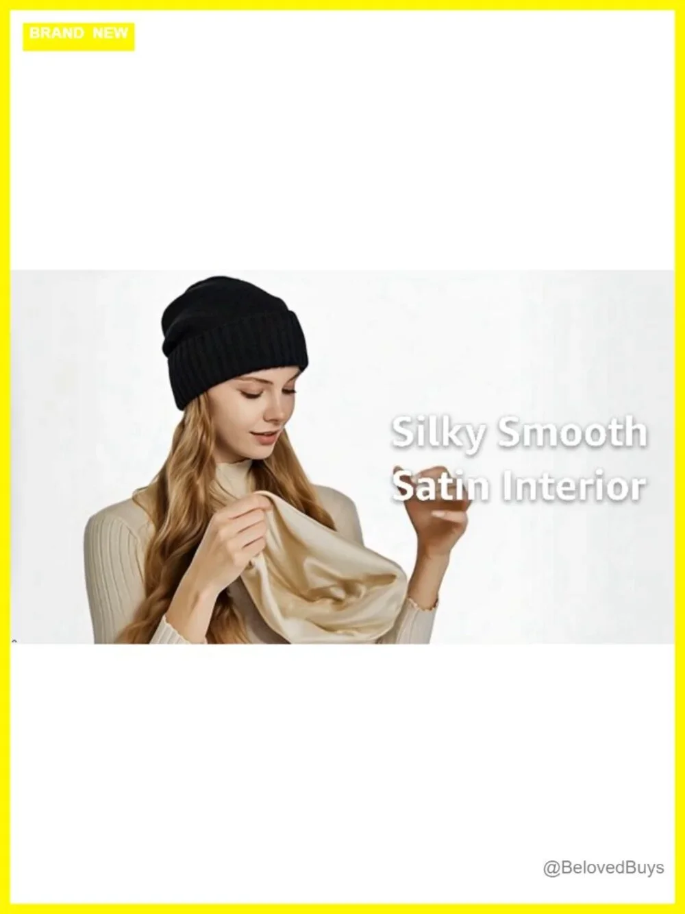 Satin Lined Beanie Women Soft Slouchy Winter Hat Ribbed Knit